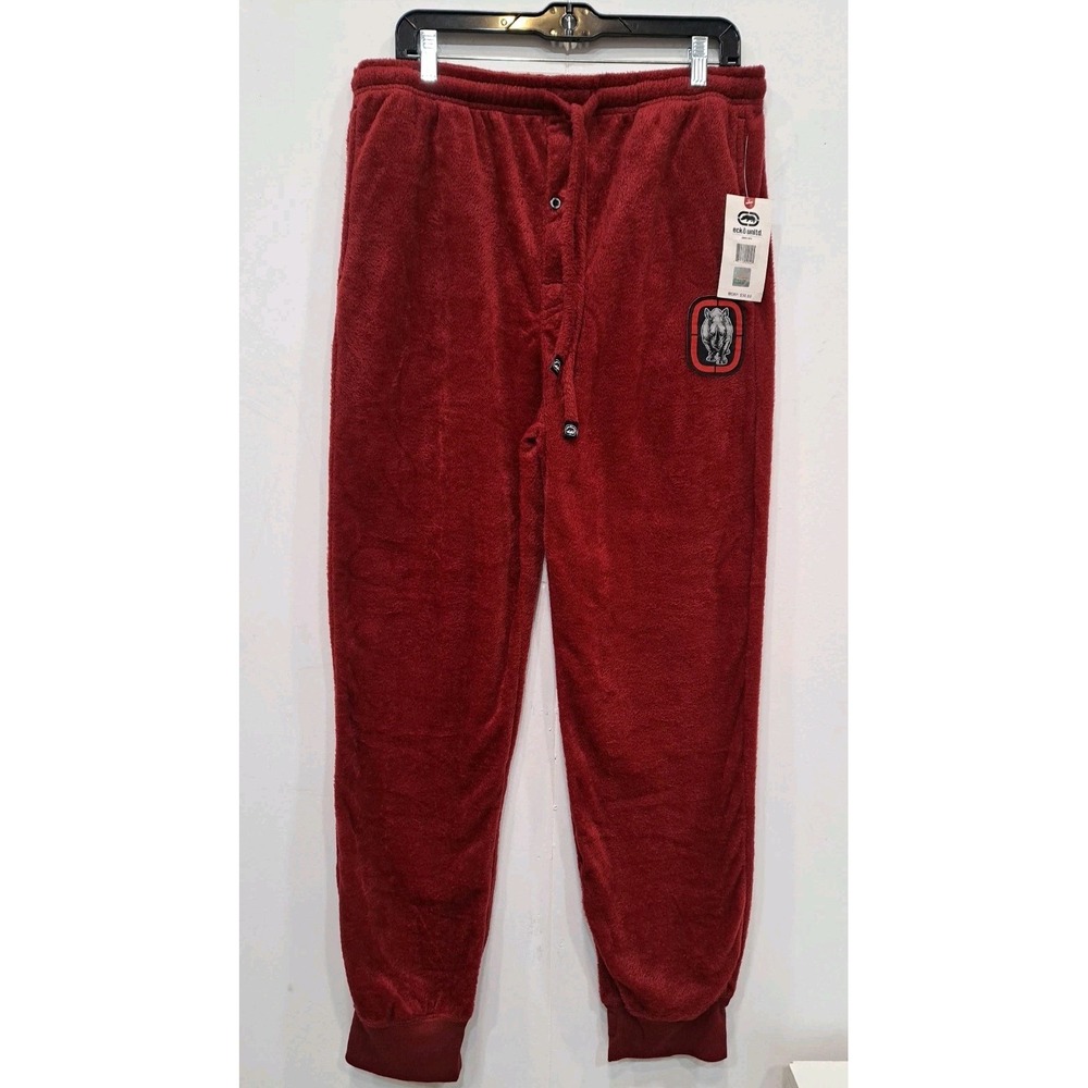 Ecko Unltd Joggers Mens Size Large Red Fleece Sweatpants Logo VTG Y2K Deadstock